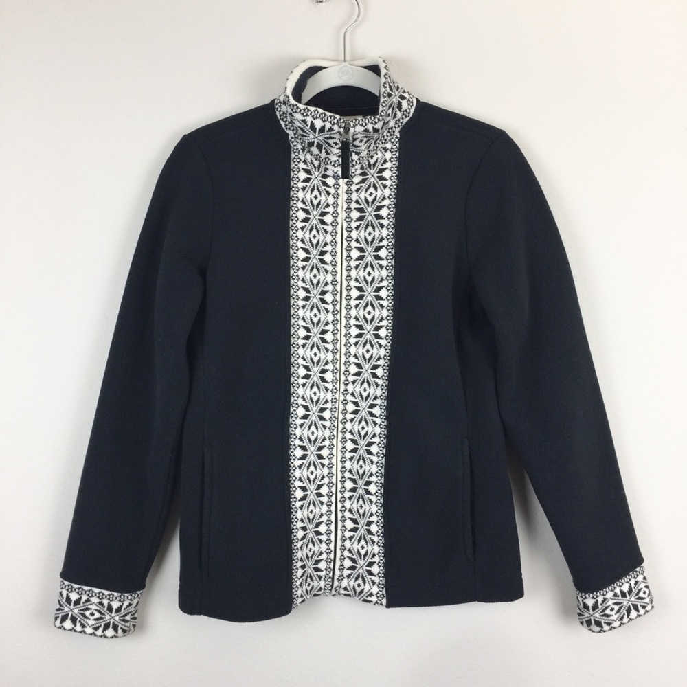L.L. Bean Fair Isle Print Fleece Zip Up Jacket
